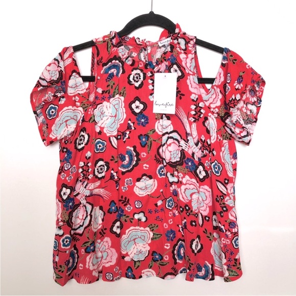 Lulus Pink Cold Shoulder Floral Top Size Small - Picture 1 of 4